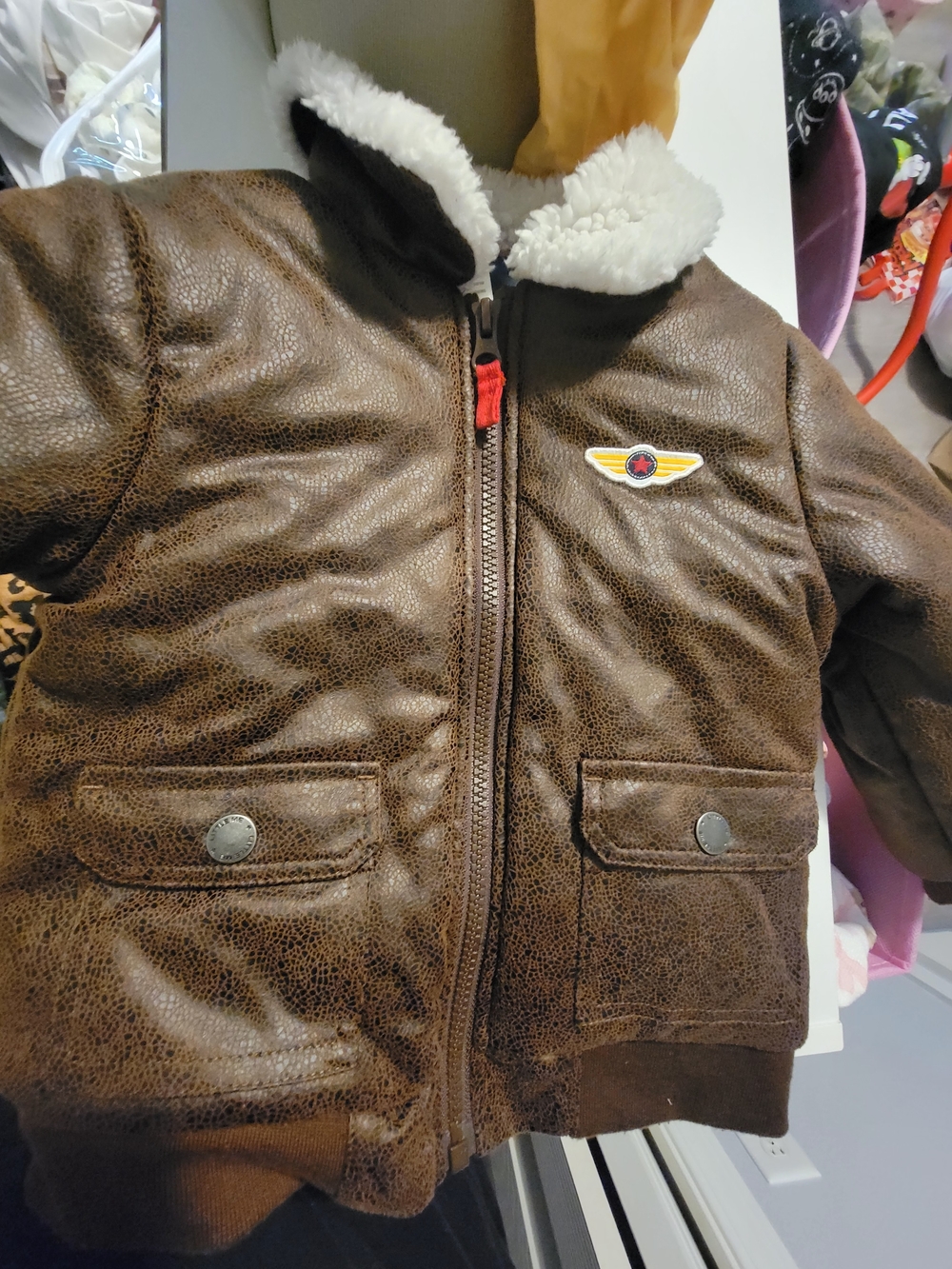 Little Me Brown Faux Leather Sherpa-Lined Jacket